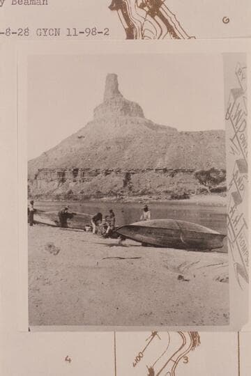 From a half stereo:  Camp No. 50 of the second Powell crew at Mile 11 1/4 in Gray Canyon.  Stereo No. 98