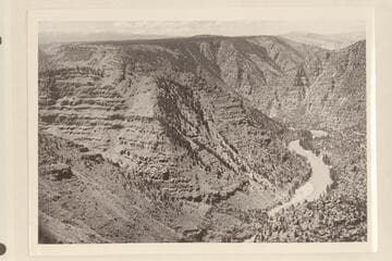 The Green River in Red Canyon looking up the river from upper lookout near Green River Lakes.  Eagle Creek at left.  There is a trail in Eagle Creek which leads to Red Canyon Lodge