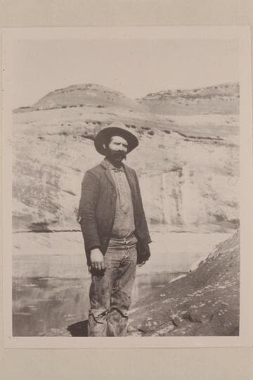 Nat Galloway after he had been through the Canyon.  Probably in Glen Canyon about 1898.  Taken by dredge crew.  Dec. 1899?