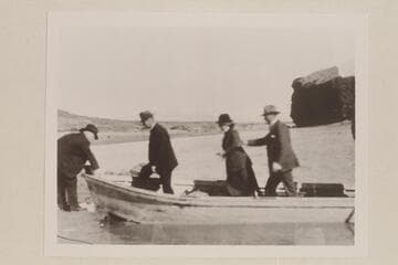 Herbert Hoover at left, Mrs. Herbert Hoover and Gov. Boyle of Nevada, at head of Boulder Canyon inspecting Dam Site