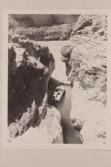 The outboard boats of the 1951 motor run could get through the narrow gate at the mouth of Supai Creek.    It was necessary to moor the inboard craft outside.  The "Sweet Chariot" is in view with the other two boats in the shadow at the left