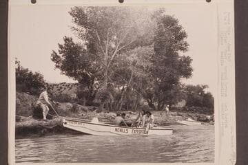 Brown's Hole;  L to R:  Taylor, Frost, Maradel Marston, Loel Marston, Milotte, Nevills, Joan Nevills and Rosalind Johnson