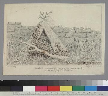 Pi-u-tah shooting-Lodge across creek, in Hieroglyphic Defile