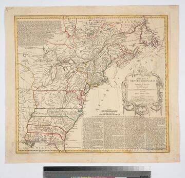 America Septentrionalis : a Domino d'Anville in Galliis edita nunc in Anglia ; coloniis in interiorem Virginiam deductis nec non fluvii Ohio cursu aucta notisque geographicis et historicis illustrata et ad bellum praesentis temporis accomodata sumptibus / Homannianorum Heredum