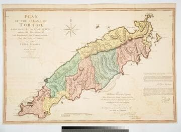 Plan of the Island of Tobago, laid down by actual survey under the Direction of the Honorable the Commissioners for the Sale of Lands in the Ceded Island by John Byres Chief Surveyor 1776. I. Bayley Sculp London Republished 14 July 1794, by Robert Wilkinson No. 58 Cornhill