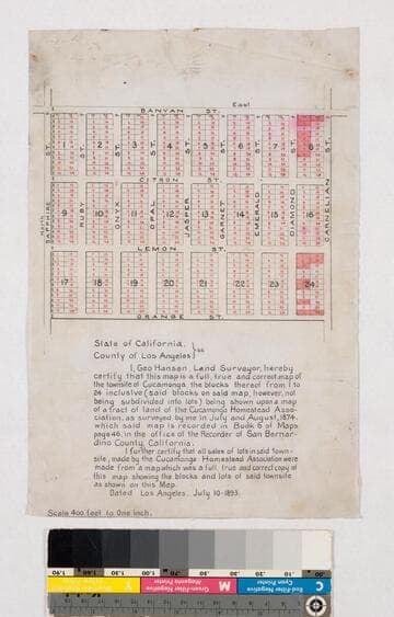 Cucamonga town site : copy certified by George Hansen of his map of Aug. 1874