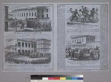 Exciting events of Saturday, June 21st, 1856. Stabbing of Officer Hopkins by Judge Terry. Fort Vigilance & Surrender of the Law & Order Forces