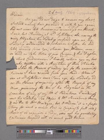 Woodhouse, James. Letter to Elizabeth (Robinson) Montagu