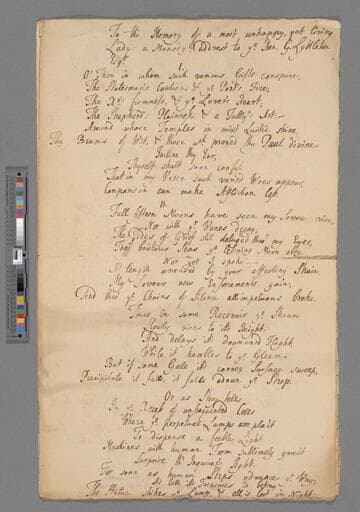 [Unknown author]. To the Memory of a most unhappy, yet living Lady: a Monoday; addrest to ye Hon. G. Lyttleton esqr. [: a poem of 9 stanzas]