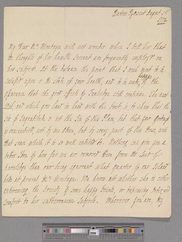 Pitt, Hester (Grenville), Countess of Chatham & suo jure Baroness Chatham. Letter to Elizabeth (Robinson) Montagu