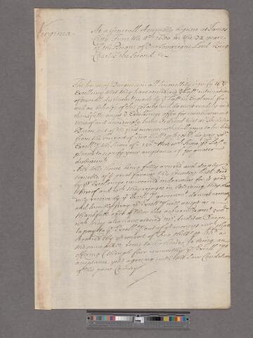 Virginia. General Assembly. House of Burgesses. To Thomas Lord Culpeper : [Offer of a gift 500 pounds]
