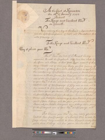 Great Britain. Privy Council. [Order that an Additional Establishment be prepared for the support of four companies and garrison at New York]