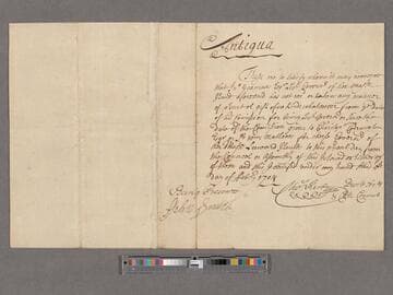 Kirby, Thomas. [Certificate to the effect that John Yeomans, Lieut. Governor of Antigua has received no salary from the Council or Assembly of the Island]