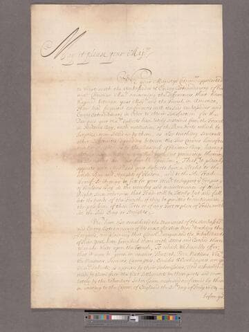 Great Britain. Commissioners appointed for the execution of the Treaty of Neutrality in America. 1686. To his Majesty [James II] Report concerning the French in America