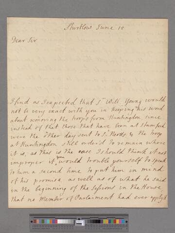 Montagu, John, 4th Earl of Sandwich. Letter to [unknown addressee]
