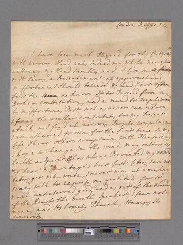 Pulteney, Frances (Pulteney), Lady. Letter to Elizabeth (Robinson) Montagu