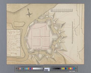 Ichnographical plan of Schenectady, with a design to fortifie it. [cartographic material] : Calculation for the ground ... calculation in expenses... / Calculated by me G.C. Wetterstrom, Albany 9 September 1756