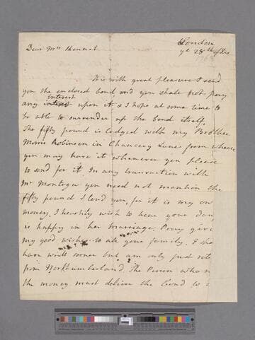 Montagu, Elizabeth (Robinson). Letter to Mrs. Kennet