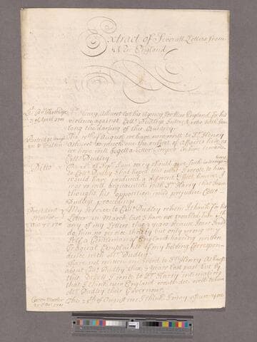 [-----]. [Extracts of Letters from New England in favour of Colonel Joseph Dudley]