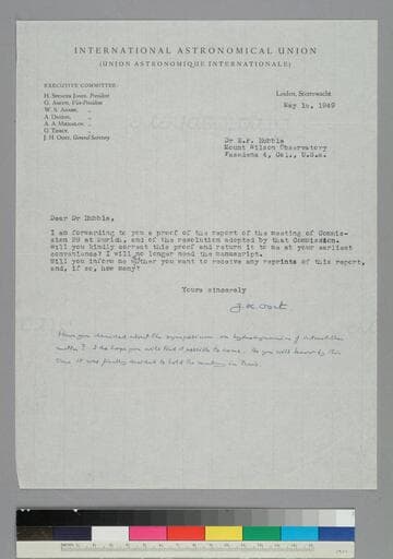 Astronomer Jan Oort, writing as Secretary of the International Astronomical Union to EPH