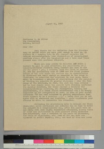 EPH writes to astronomer Willem de Sitter
