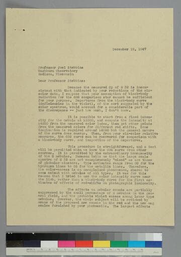 EPH writes to astronomer Joel Stebbins