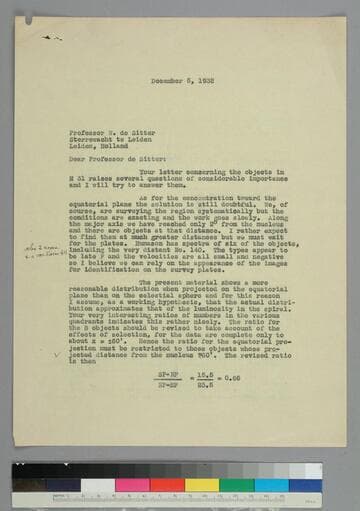 EPH writes to astronomer Willem de Sitter