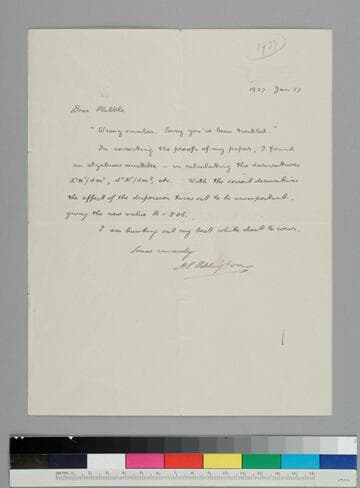 English astronomer Arthur Eddington writes to EPH