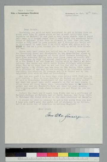 Hans-Lothar Gemmingen, a friend from EPH's days as a Rhodes Scholar, writes to EPH