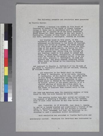 Preamble and resolution appointing EPH Trustee of the Huntington Library and Art Gallery