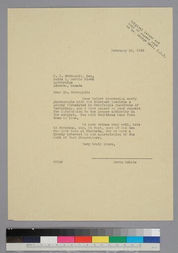 EPH writes to J. J. McDougall