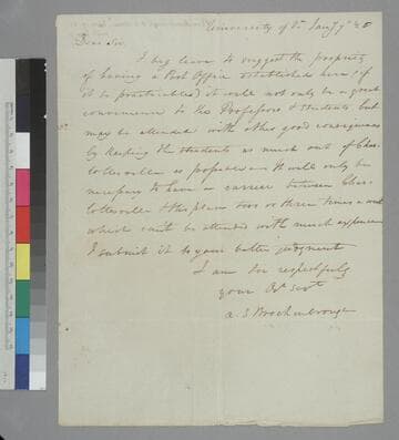 Arthur S. Brockenbrough, University of Virginia, letter to Thomas Jefferson