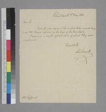 Alexander Garrett, Charlottesville, letter to Thomas Jefferson