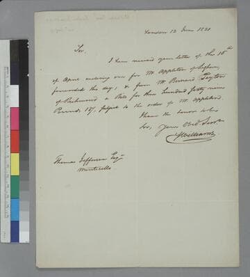 Samuel Williams, London, letter to Thomas Jefferson, Monticello