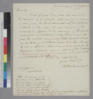 Arthur S. Brockenbrough, University of Virginia, letter to Thomas Jefferson