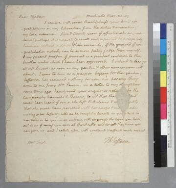 Thomas Jefferson, Monticello, letter to Elizabeth Trist