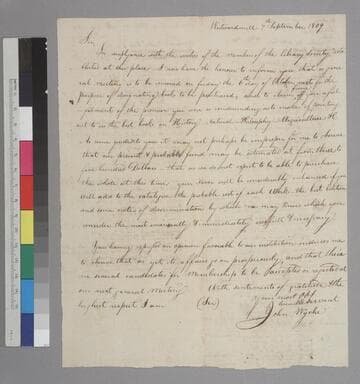 John Wyche, Westwardmill, letter to Thomas Jefferson