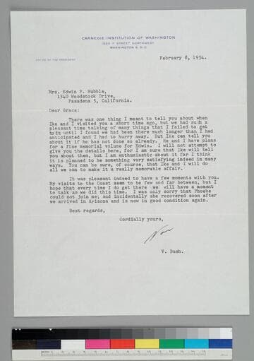 Carnegie Institute president Vannevar Bush writes to GBH