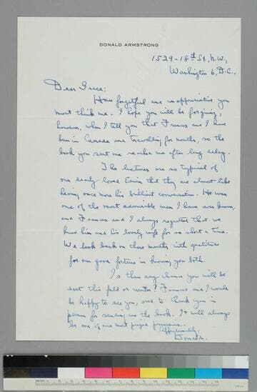 Donald Armstrong writes to Grace Hubble
