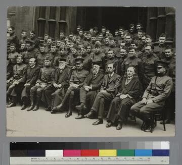 Major Edwin Powell Hubble and uniformed military men, seated