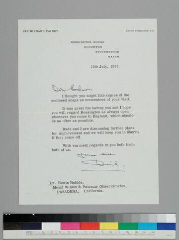 Pioneer aviator Richard Fairey writes Edwin Hubble