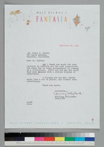 Stirling Silliphant, of the Publicity department for Walt Disney Productions, writes to EPH