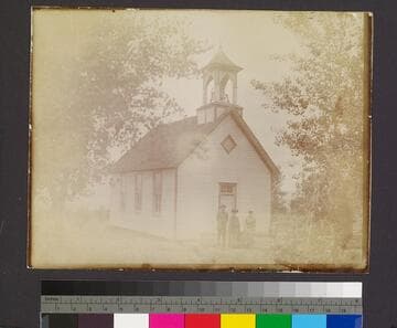 Small group in front of Moravian Mission Chapel