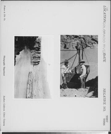 Colorado River - Two men next to aerial cable car spanning across Colorado River