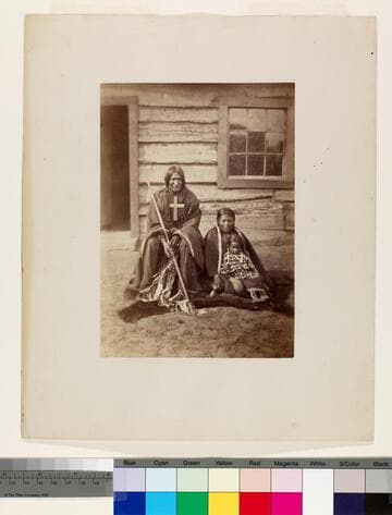 Cheyenne brave, his squaw, and papoose. View taken in the Bow-and-Arrow period of the Western Plains, 1868