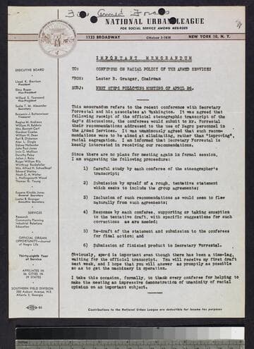 Memo by Lester B. Granger