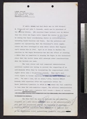 Untitled and incomplete speech by Loren Miller beginning "If white voters had had their way"