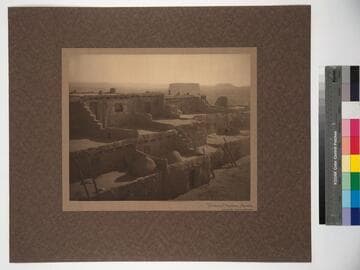 Terraced Houses. Acoma. Enchanted Mesa in distance