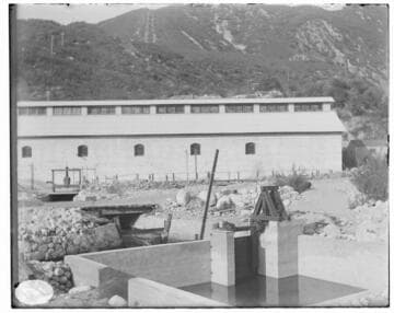 The intake for Santa Ana River #2 Hydro Plant in front of Santa Ana River #1 Hydro Plant