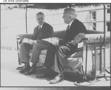 Oscar Lawler and Harry Chandler lunch  following cornerstone laying at the Times building